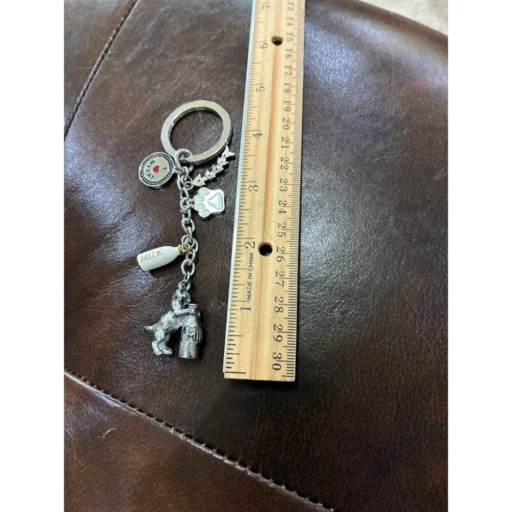 I Love My Cat Charm Keychain Metal Kitty, Milk, Bowl, Fishbone Charms Keyring